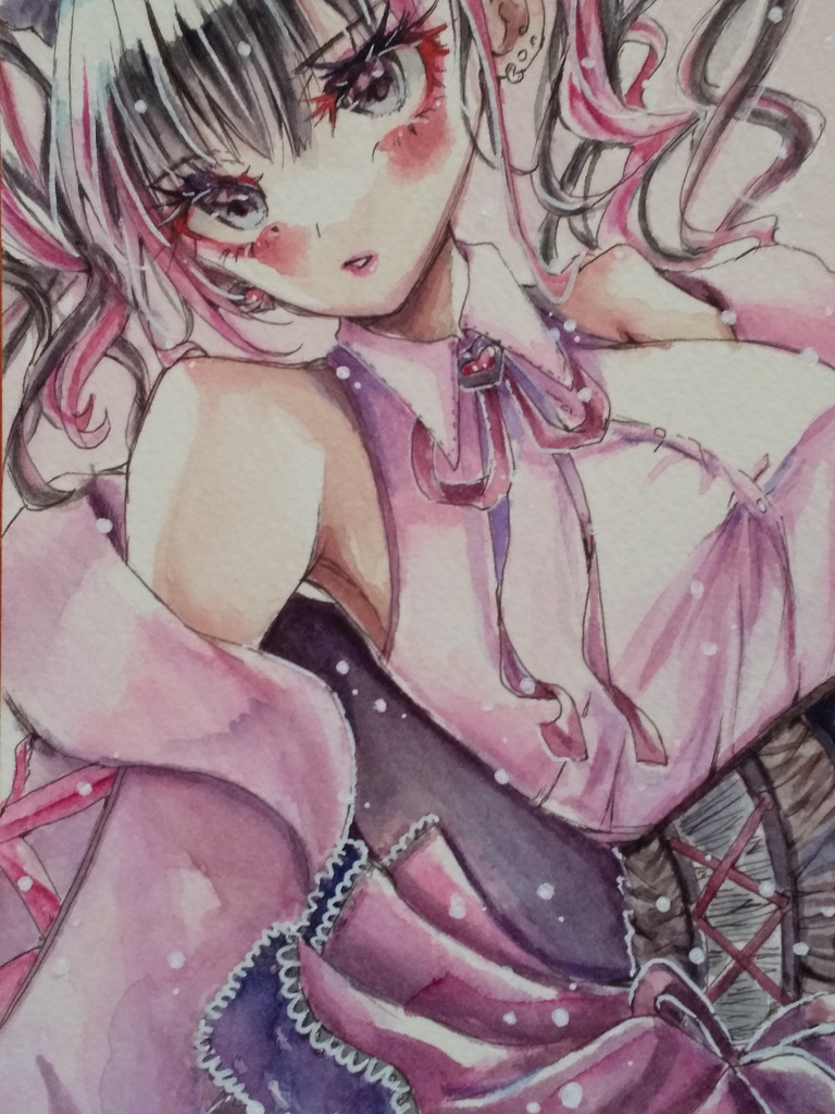 フレームレスA6原画 創作 PINKandBLACK