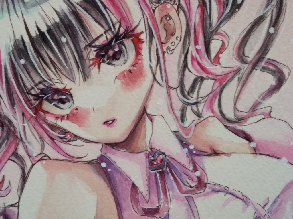 フレームレスA6原画 創作 PINKandBLACK