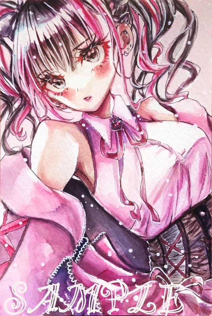 フレームレスA6原画 創作 PINKandBLACK