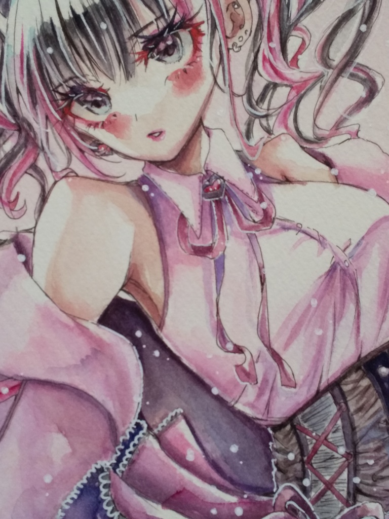 フレームレスA6原画 創作 PINKandBLACK