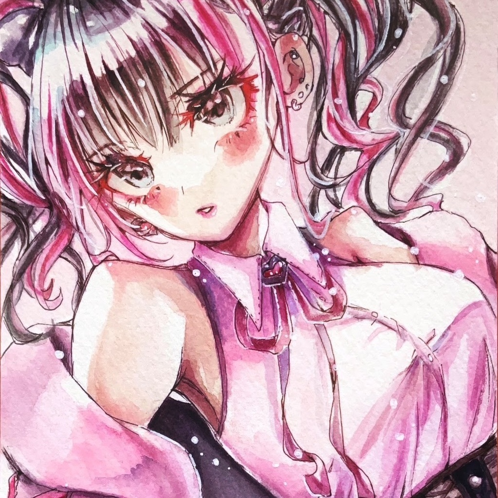フレームレスA6原画 創作 PINKandBLACK