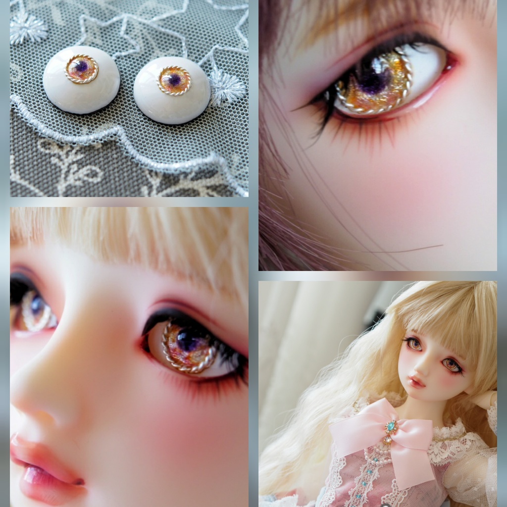 19.5mm/9mm ジェムタイプ ピンク×ゴールド 七宝グラスアイ