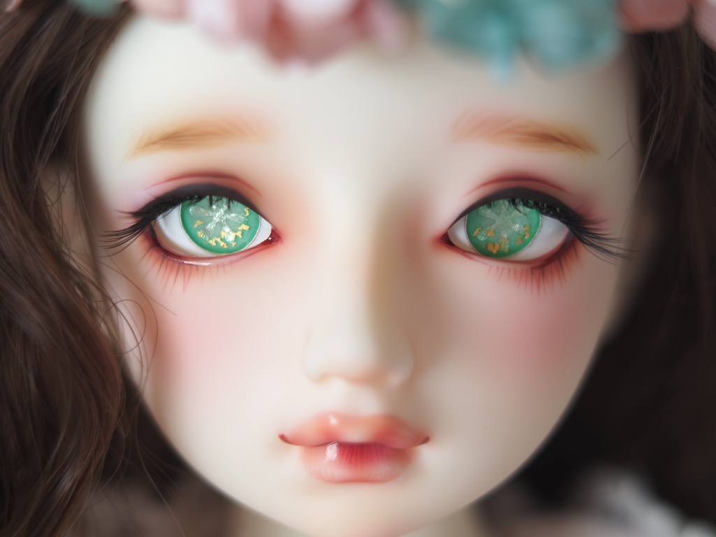 19mm/8.5mmライトグリーン花(金箔使用)七宝グラスアイ