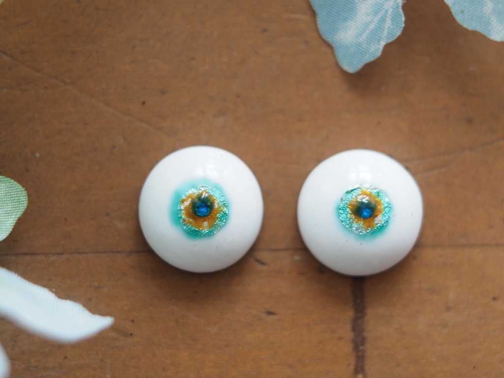 15mm/7.5mm 金茶×ブルーグリーン 七宝グラスアイ