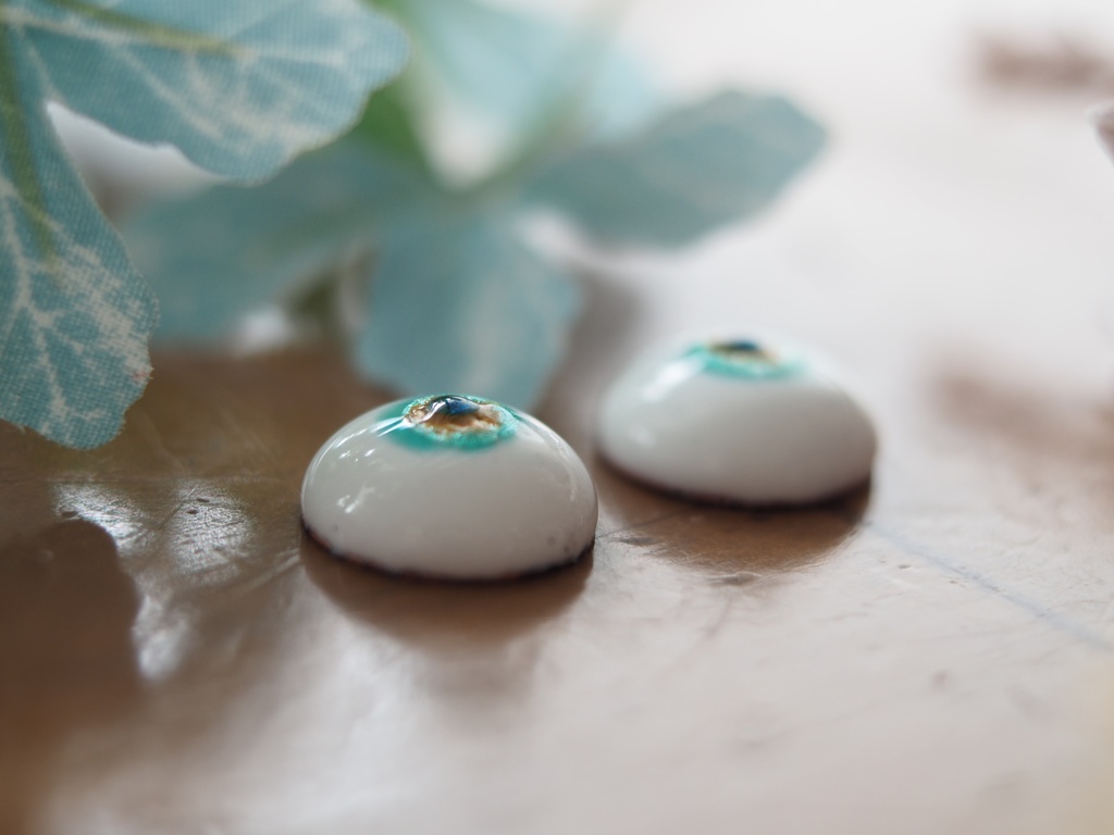 15mm/7.5mm 金茶×ブルーグリーン 七宝グラスアイ