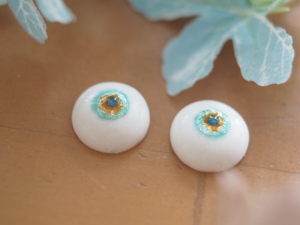 15mm/7.5mm 金茶×ブルーグリーン 七宝グラスアイ