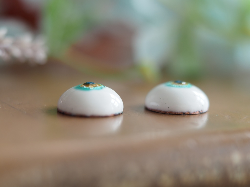15mm/7.5mm 金茶×ブルーグリーン 七宝グラスアイ