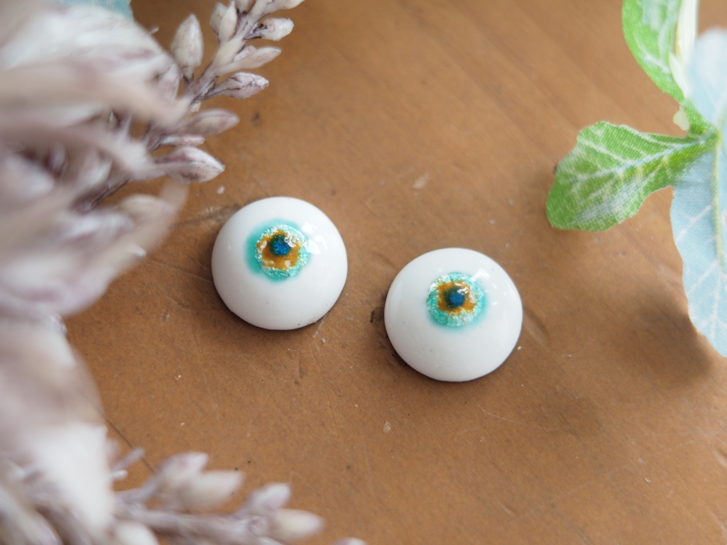 15mm/7.5mm 金茶×ブルーグリーン 七宝グラスアイ