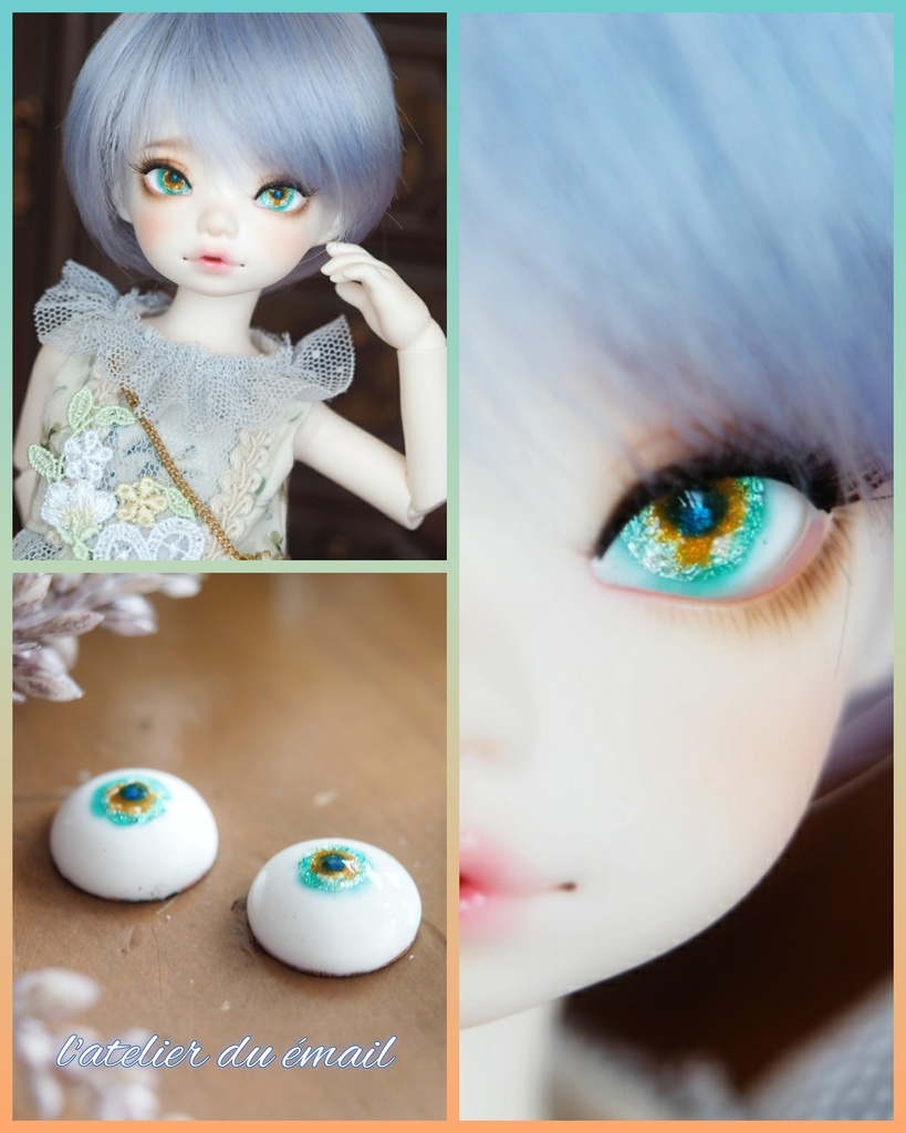 15mm/7.5mm 金茶×ブルーグリーン 七宝グラスアイ