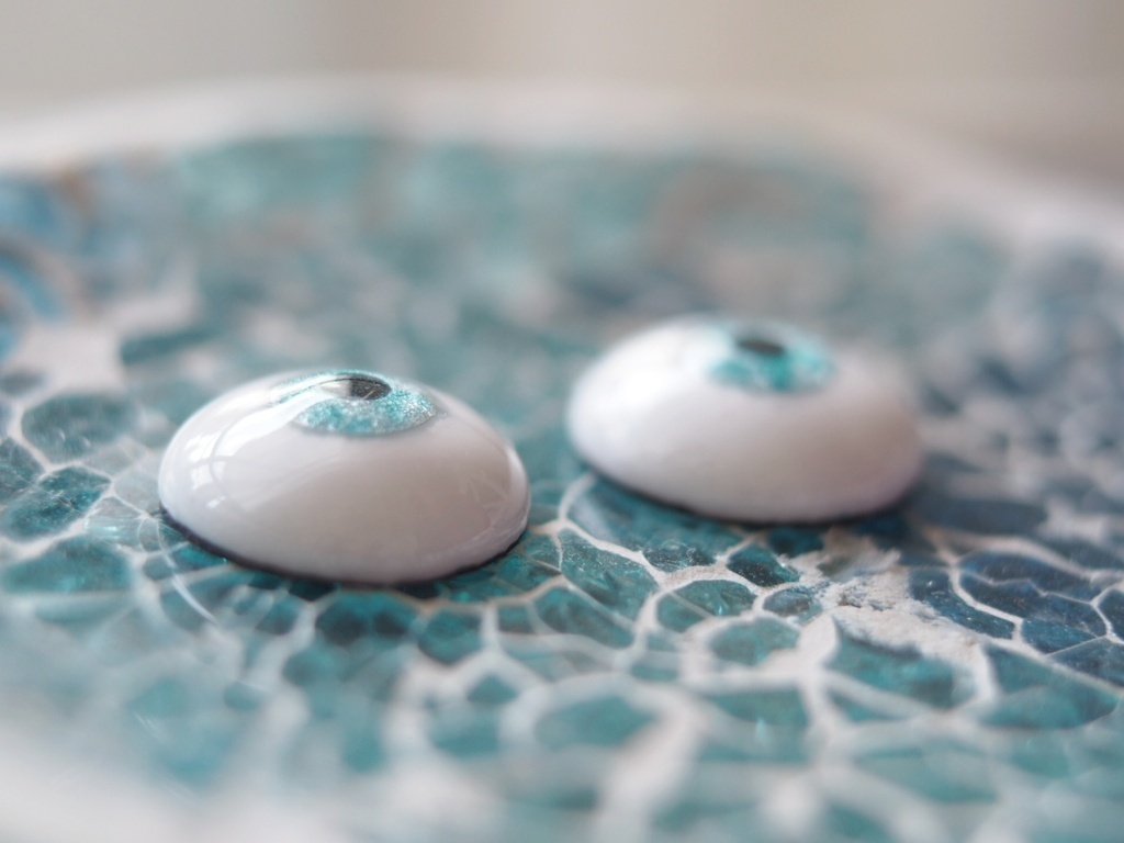 18mm/9mm グレー×ブルーグリーン 水彩タイプ 七宝グラスアイ