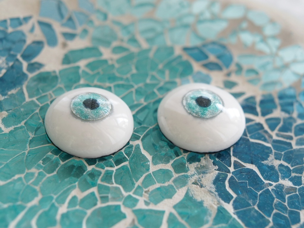 18mm/9mm グレー×ブルーグリーン 水彩タイプ 七宝グラスアイ