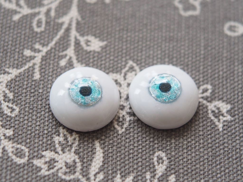 18mm/9mm グレー×ブルーグリーン 水彩タイプ 七宝グラスアイ