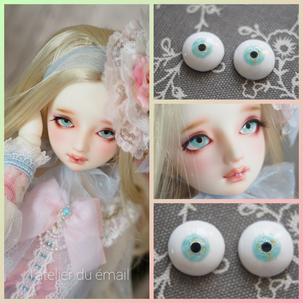 18mm/9.5mm エメラルド×イエロー・水彩タイプ 七宝グラスアイ