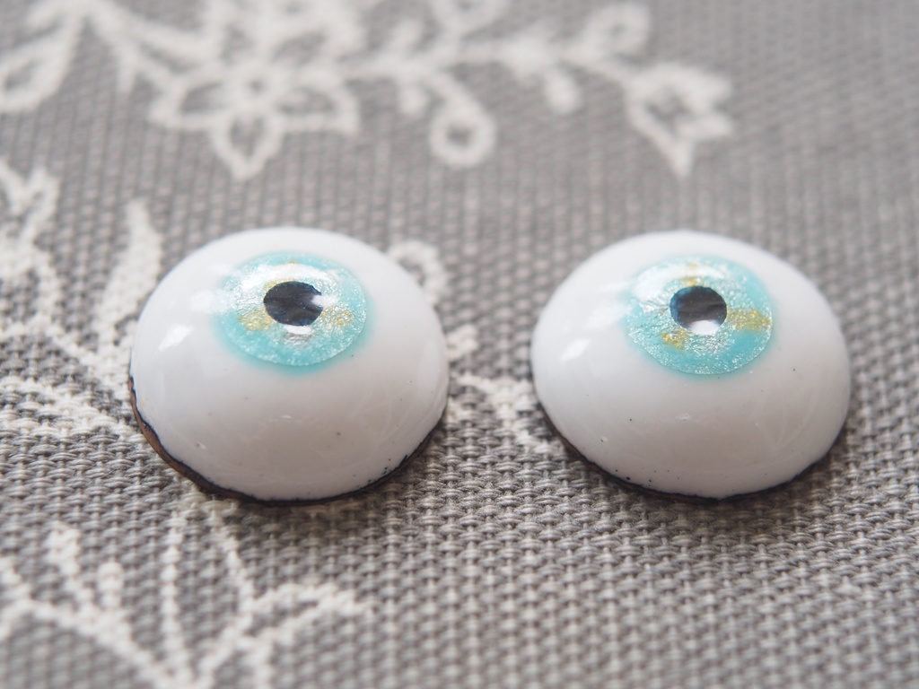 18mm/9.5mm エメラルド×イエロー・水彩タイプ 七宝グラスアイ