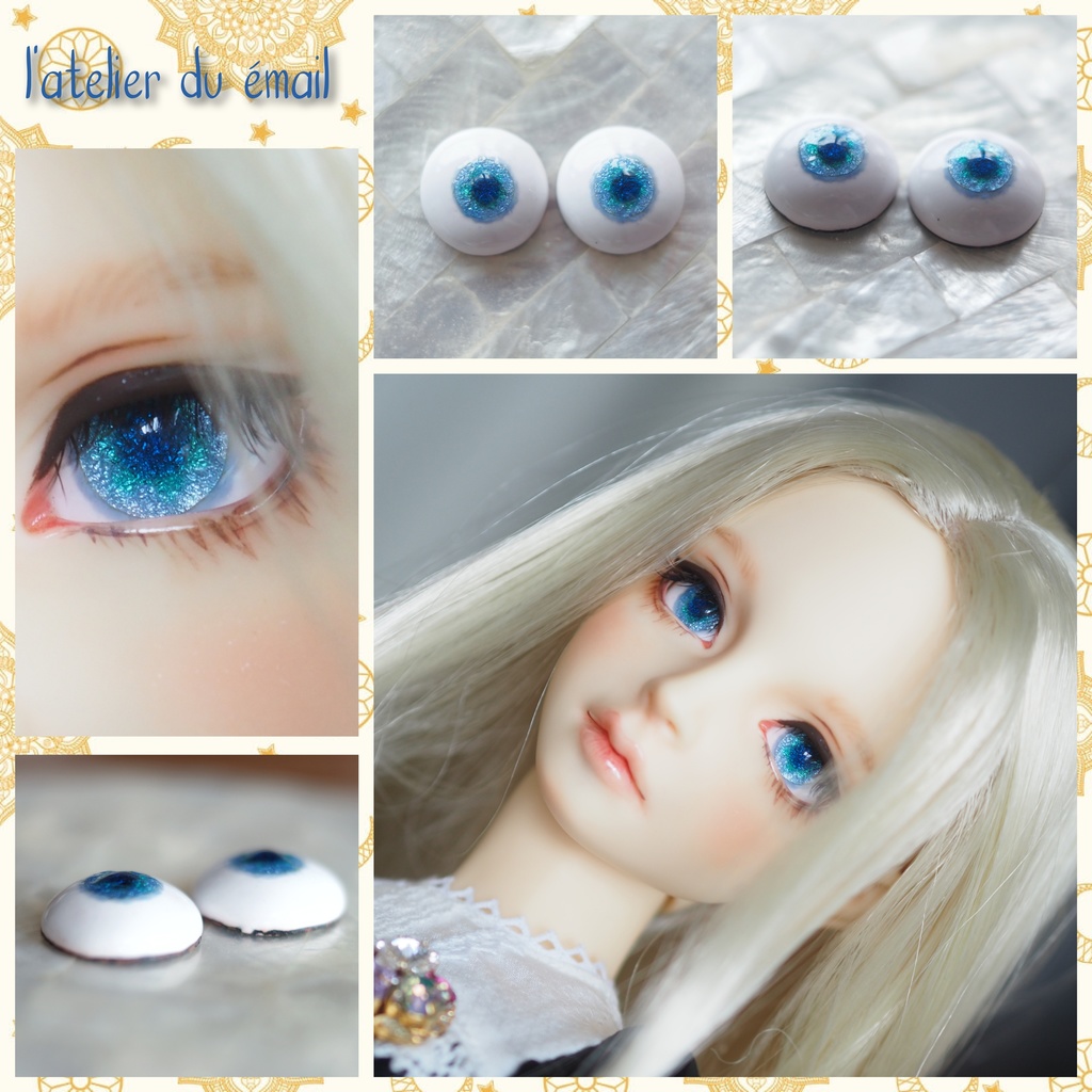 18mm/10mm 淡ブルー×ブルーグリーン 水彩タイプ 七宝グラスアイ