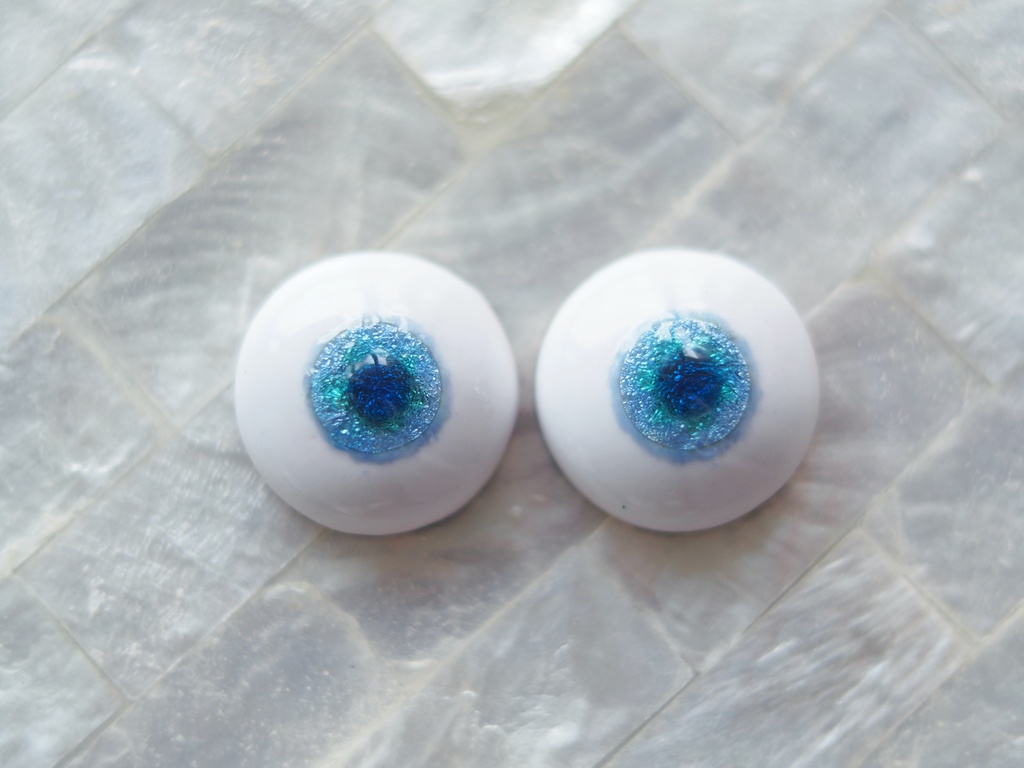 18mm/10mm 淡ブルー×ブルーグリーン 水彩タイプ 七宝グラスアイ
