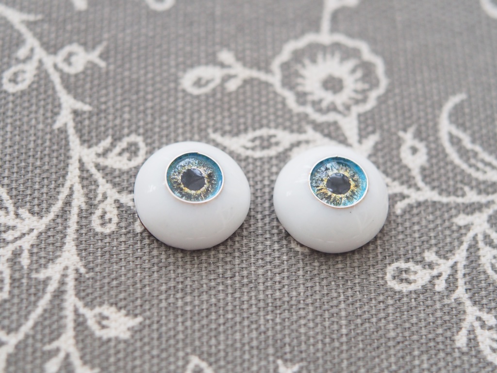 15mm/8mm ブルー×ゴールド ジェムタイプ 七宝グラスアイ