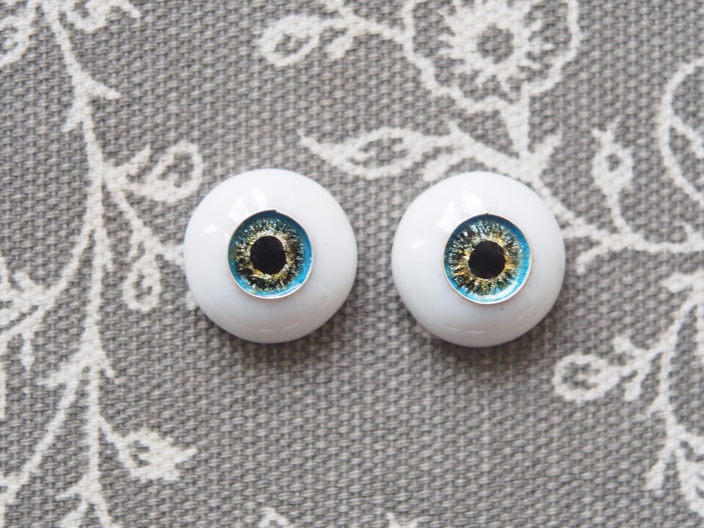 15mm/8mm ブルー×ゴールド ジェムタイプ 七宝グラスアイ