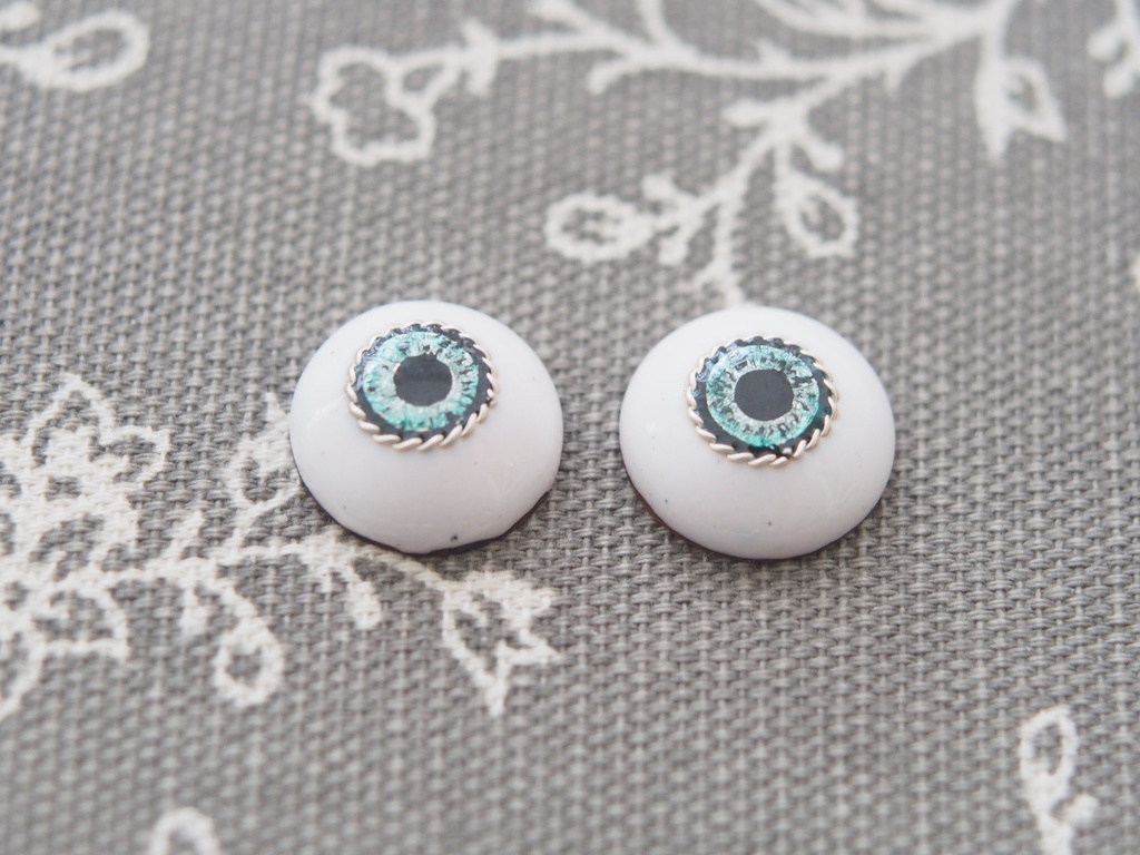 15mm/8.5mm グレー×ブルーグリーン 虹彩線ありジェムタイプ・七宝グラスアイ
