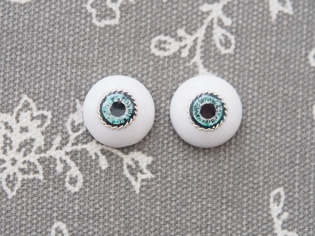 15mm/8.5mm グレー×ブルーグリーン 虹彩線ありジェムタイプ・七宝グラスアイ