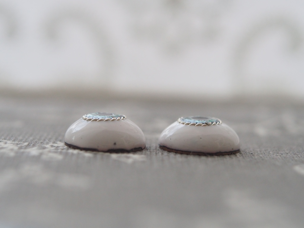 15mm/8.5mm グレー×ブルーグリーン 虹彩線ありジェムタイプ・七宝グラスアイ