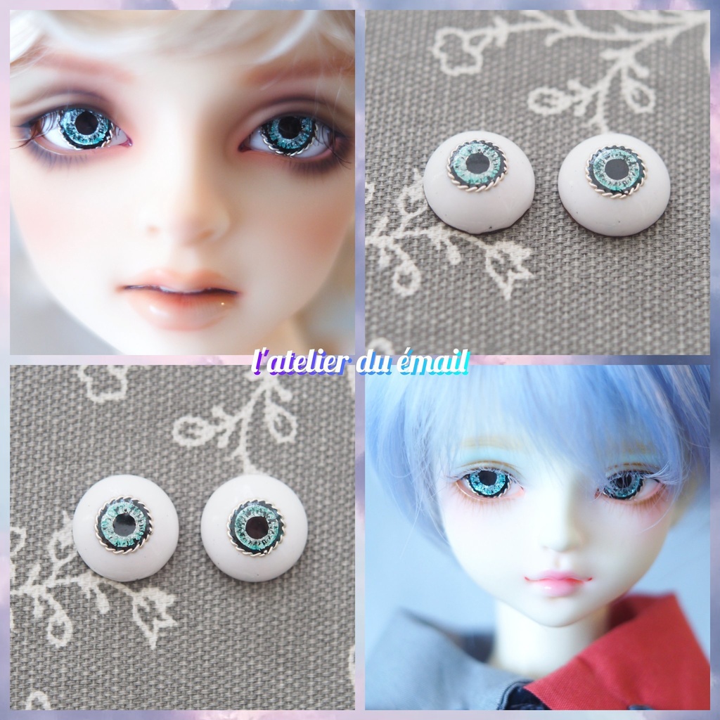 15mm/8.5mm グレー×ブルーグリーン 虹彩線ありジェムタイプ・七宝グラスアイ - ラトリエドゥエマイユ - BOOTH