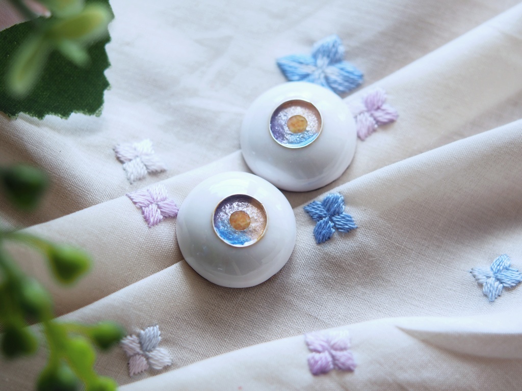 18mm/8.5mm 紫陽花色 青×青紫×ピンク ジェムタイプ 七宝グラスアイ