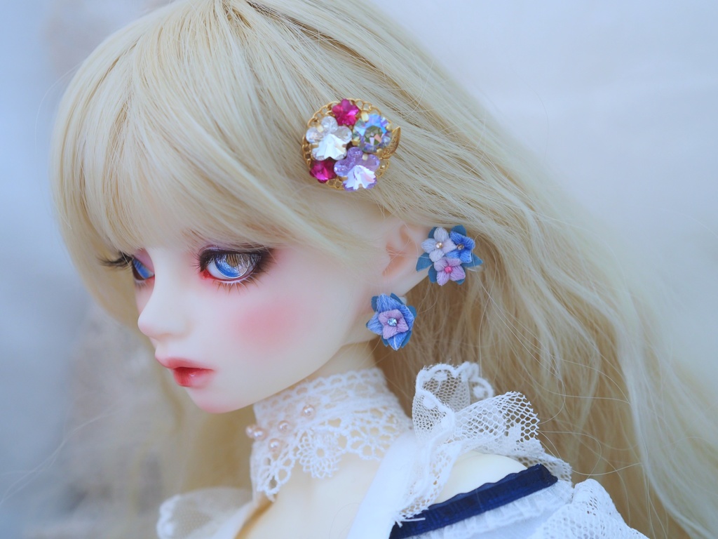 18mm/8.5mm 紫陽花色 青×青紫×ピンク ジェムタイプ 七宝グラスアイ