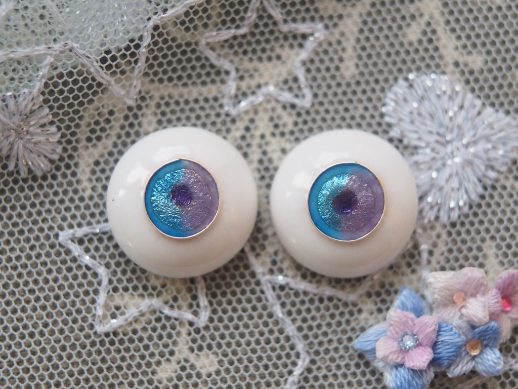 16mm/8.5mm 紫陽花色（青×紫）ジェムタイプ 七宝グラスアイ