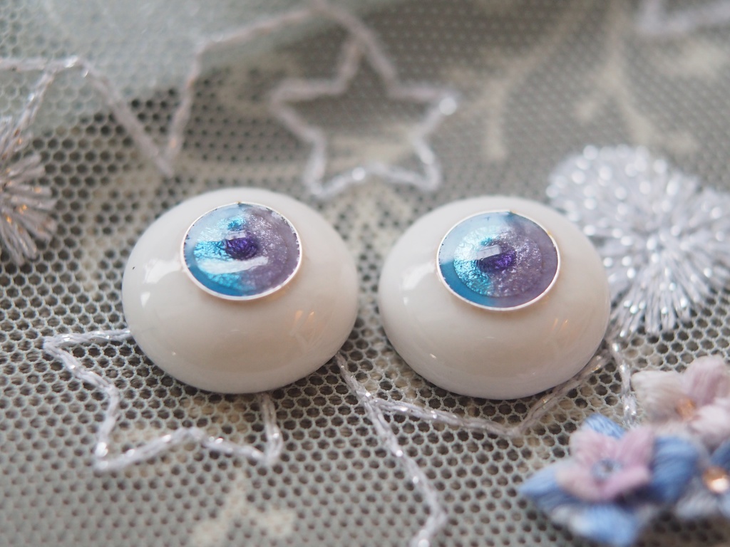 16mm/8.5mm 紫陽花色（青×紫）ジェムタイプ 七宝グラスアイ