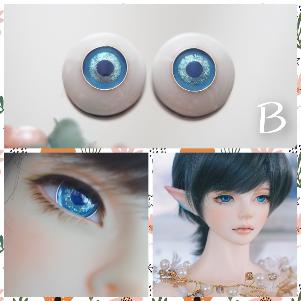 【2種類】16mm/8.5mm ブルー系ジェムタイプ 七宝グラスアイ 七宝焼きドールアイ