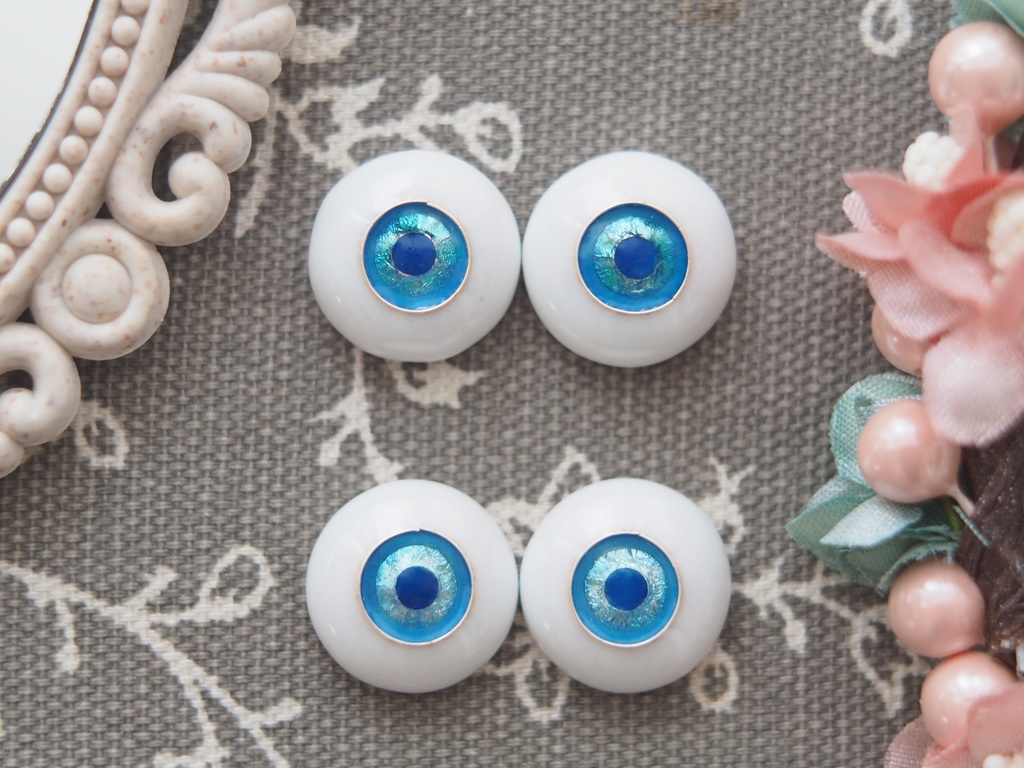 【2種類】16mm/8.5mm ブルー系ジェムタイプ 七宝グラスアイ 七宝焼きドールアイ