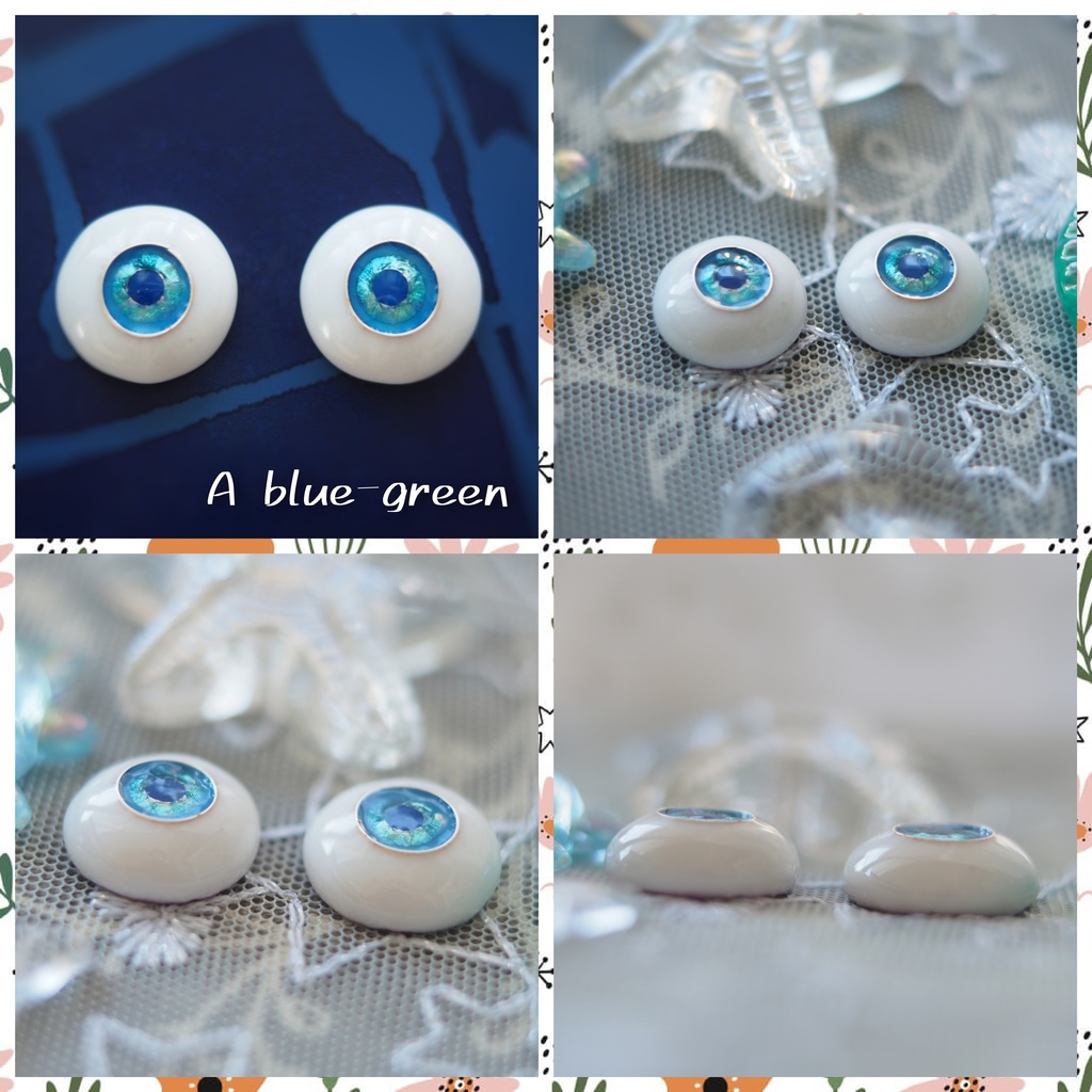 【2種類】16mm/8.5mm ブルー系ジェムタイプ 七宝グラスアイ 七宝焼きドールアイ