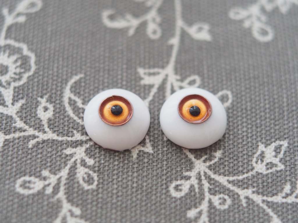【B品】15mm/8mm イエローゴールド系 カッパータイプ 七宝グラスアイ 七宝焼きドールアイ