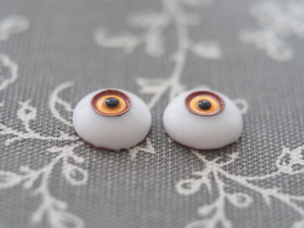 【B品】15mm/8mm イエローゴールド系 カッパータイプ 七宝グラスアイ 七宝焼きドールアイ