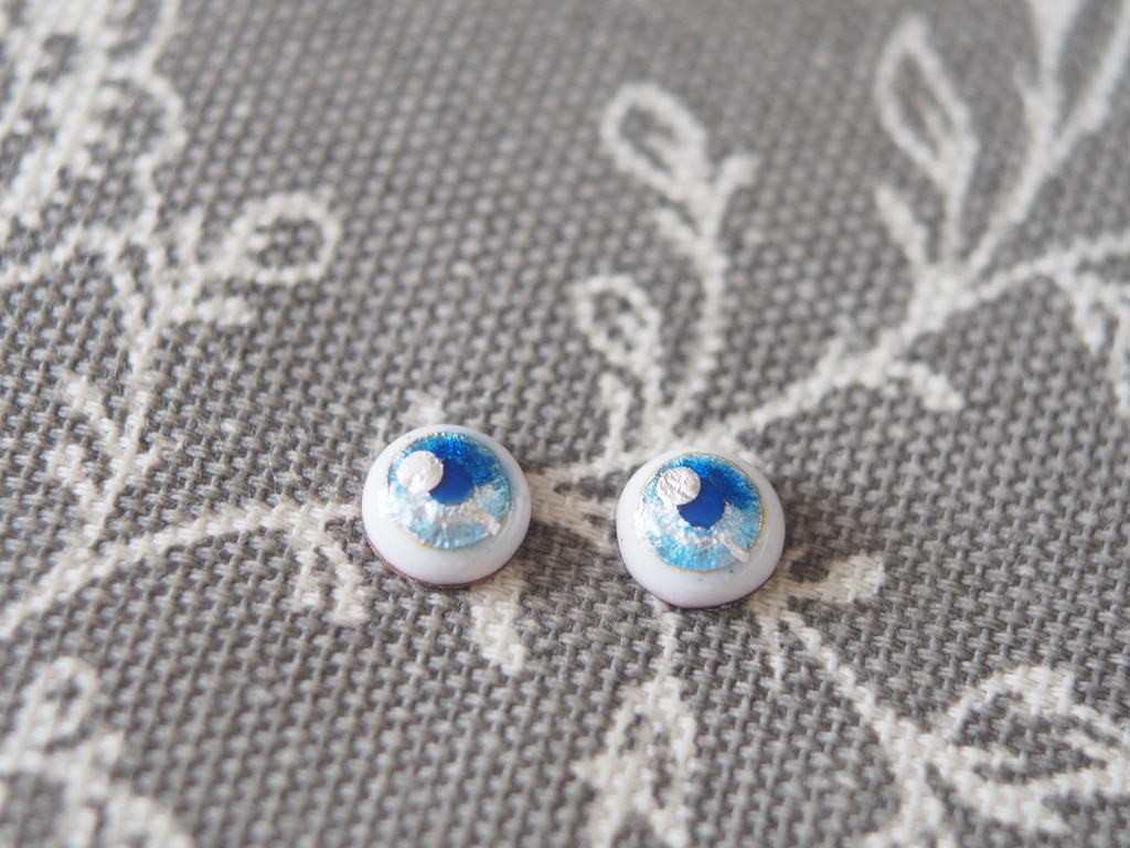 8mm/6mm ブルー系アニメ風水彩タイプ 七宝グラスアイ 七宝焼きドールアイ