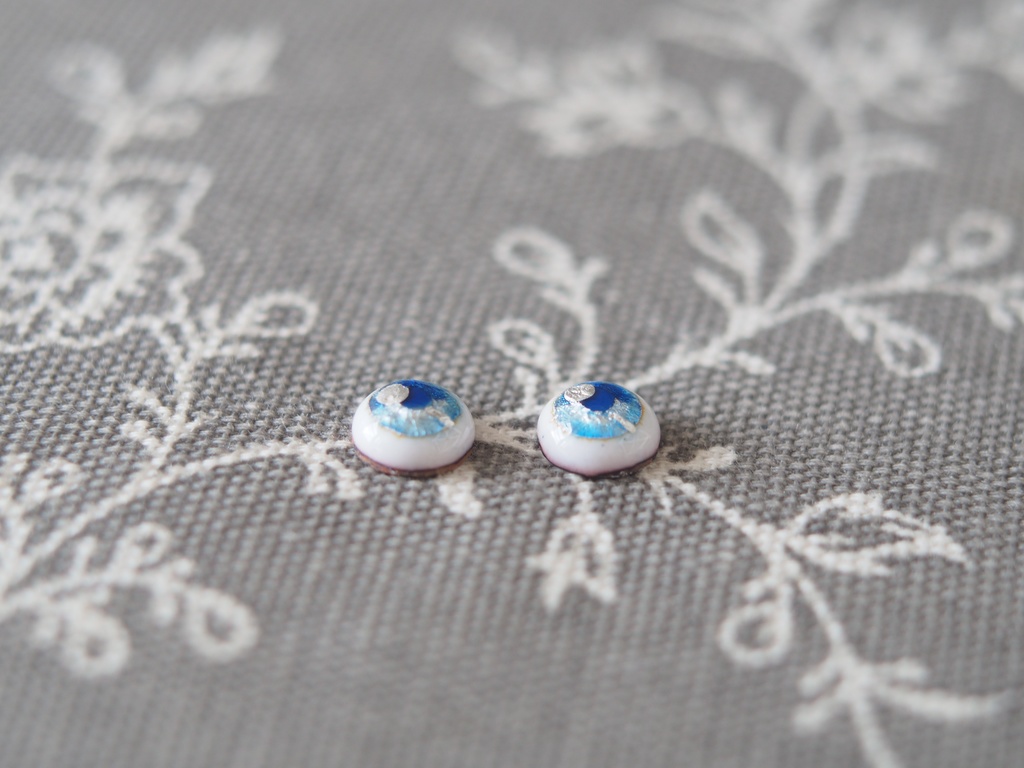 8mm/6mm ブルー系アニメ風水彩タイプ 七宝グラスアイ 七宝焼きドールアイ