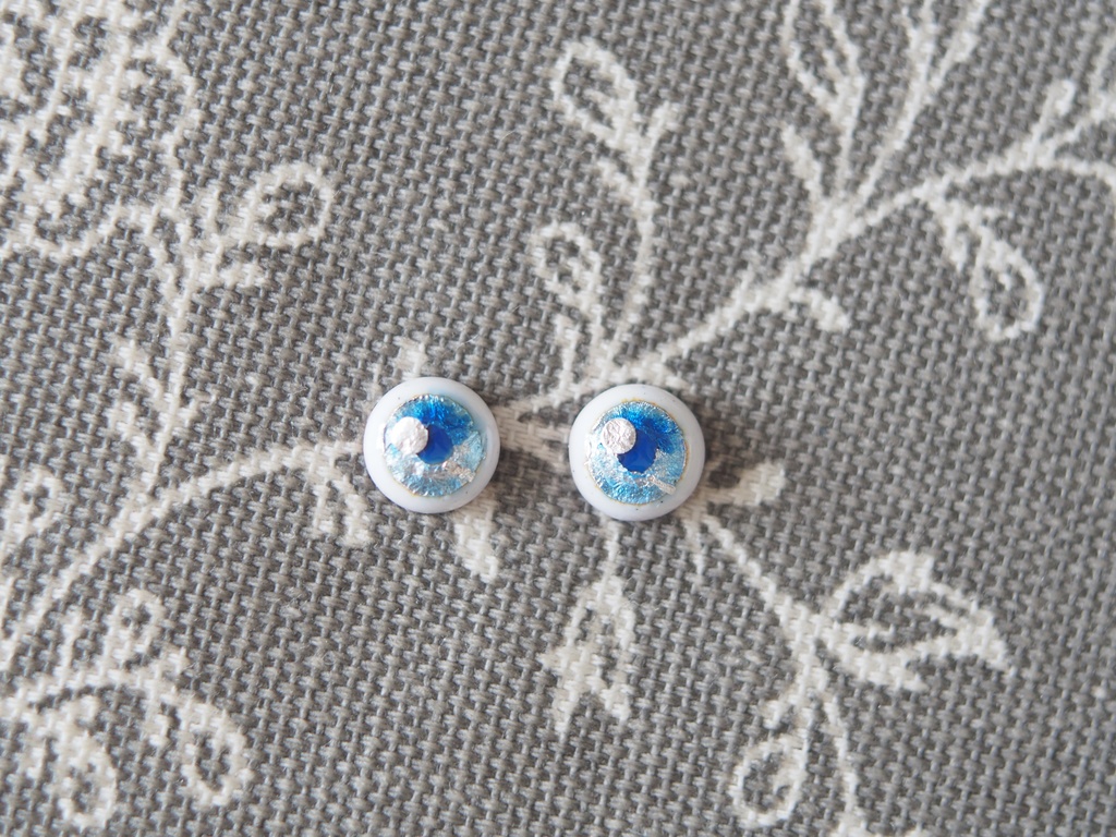 8mm/6mm ブルー系アニメ風水彩タイプ 七宝グラスアイ 七宝焼きドールアイ