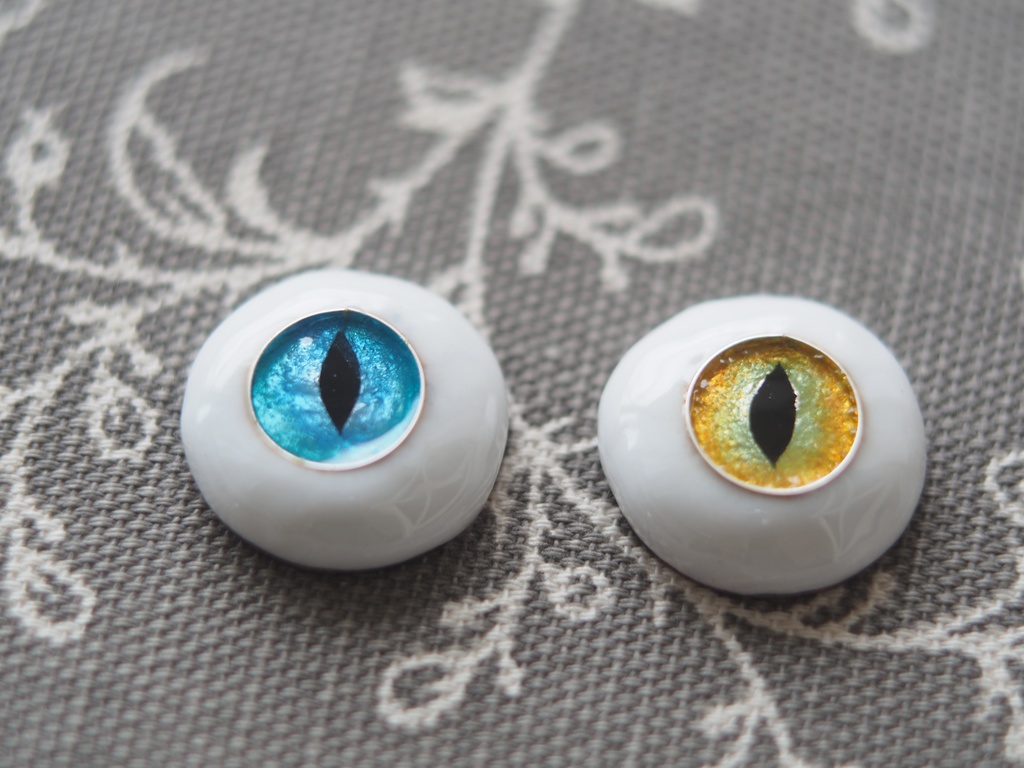 20mm/10.5mm 猫目オッドアイ ジェムタイプ 七宝グラスアイ 七宝焼きドールアイ