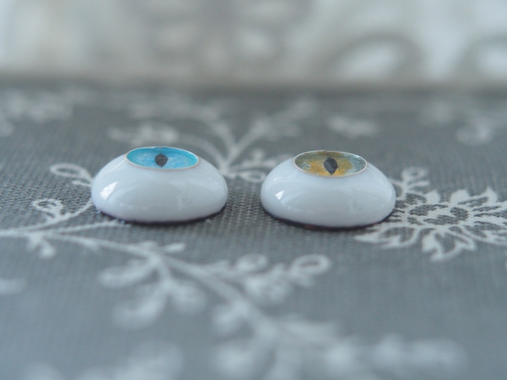 18.5mm/10mm 猫目オッドアイ ジェムタイプ 七宝グラスアイ 七宝焼きドールアイ