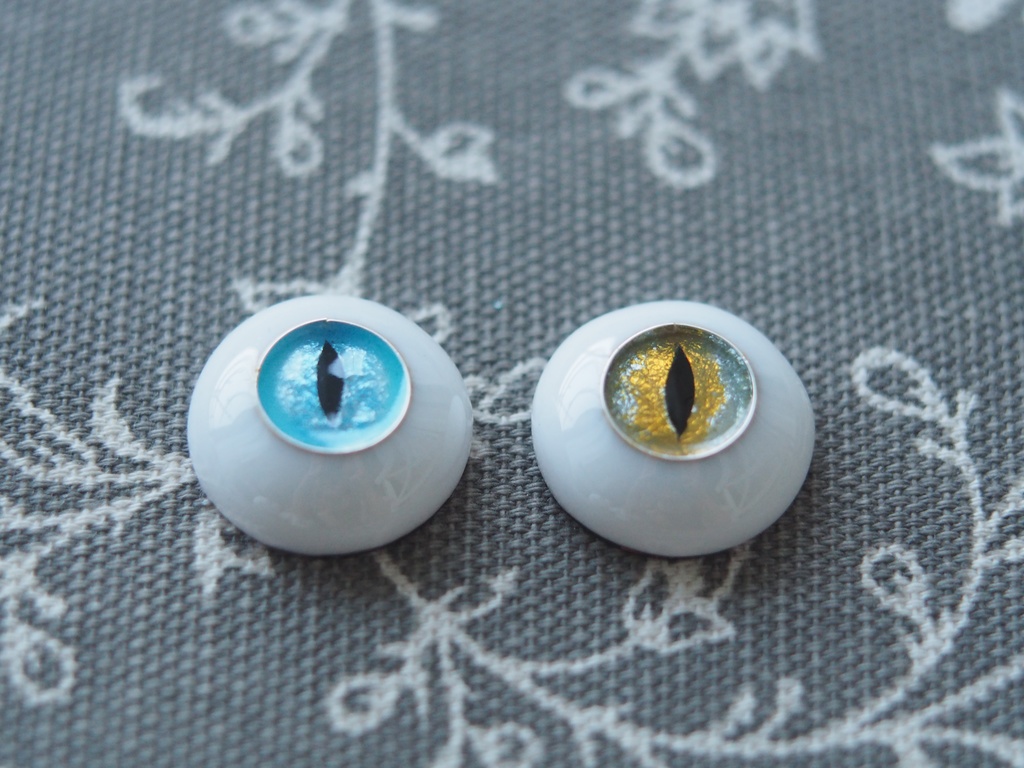 18.5mm/10mm 猫目オッドアイ ジェムタイプ 七宝グラスアイ 七宝焼きドールアイ