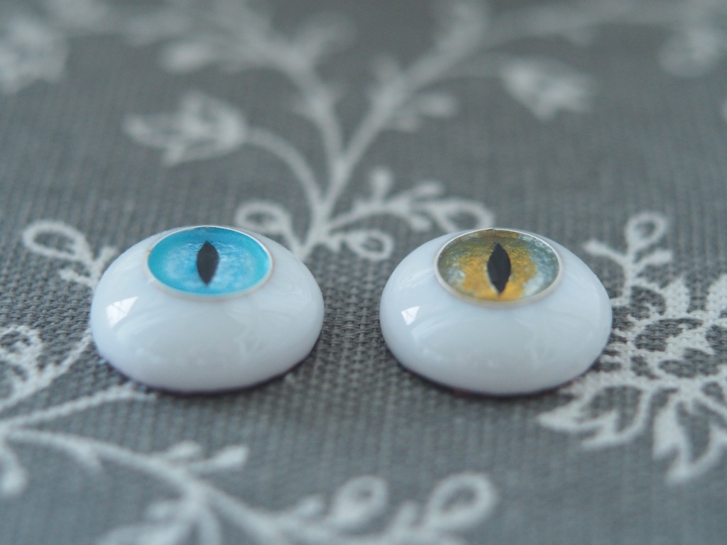 18.5mm/10mm 猫目オッドアイ ジェムタイプ 七宝グラスアイ 七宝焼きドールアイ