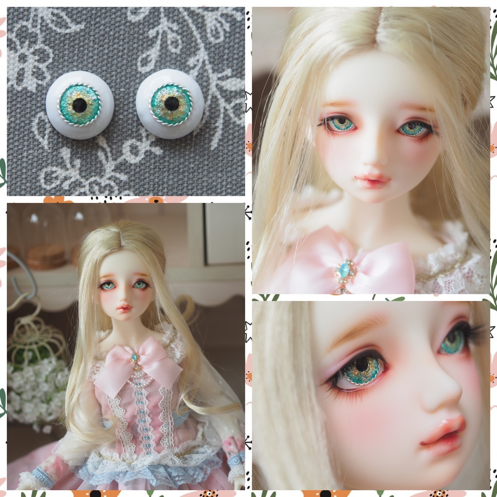 15mm/9.5mm イエロー×ブルーグリーン より線ジェムタイプ 七宝グラスアイ 七宝焼きドールアイ