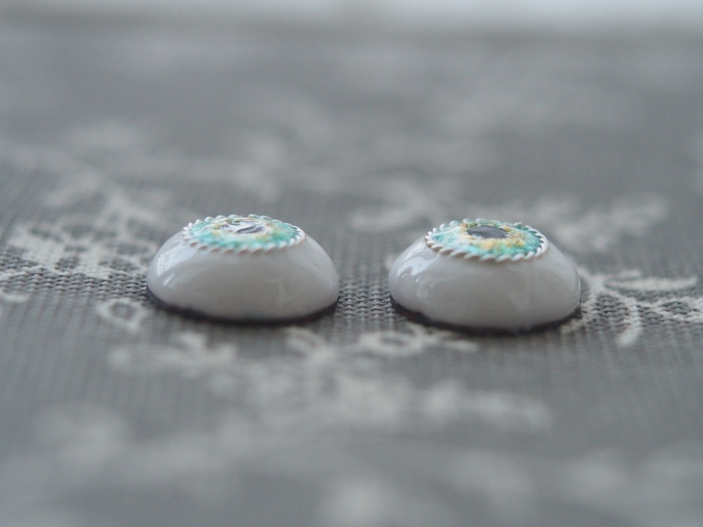 15mm/9.5mm イエロー×ブルーグリーン より線ジェムタイプ 七宝グラスアイ 七宝焼きドールアイ