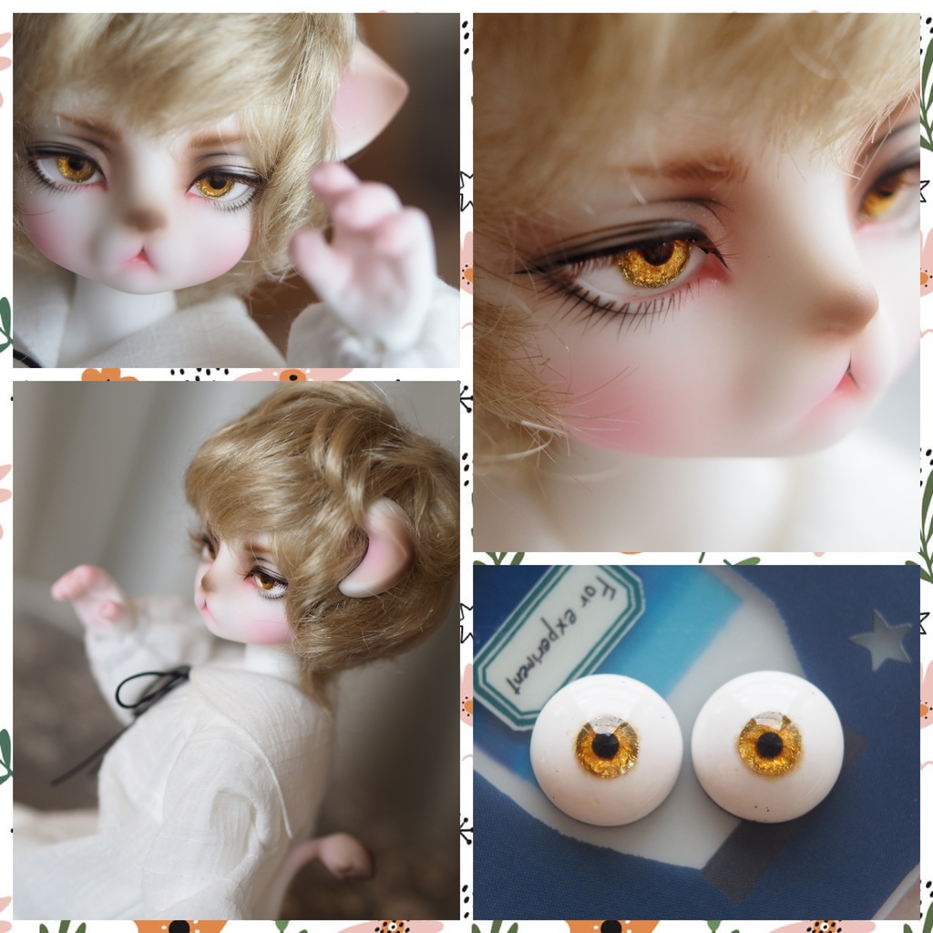 【B品】15mm/6.5mm イエローゴールド水彩タイプ 七宝グラスアイ 七宝焼きドールアイ