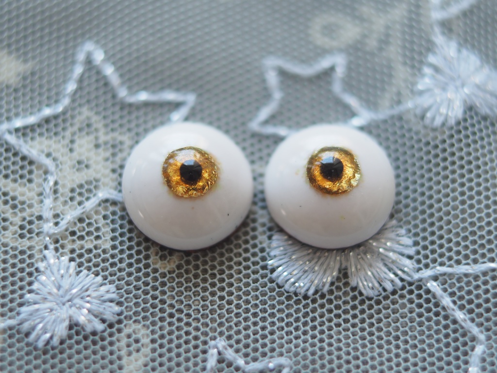 【B品】15mm/6.5mm イエローゴールド水彩タイプ 七宝グラスアイ 七宝焼きドールアイ
