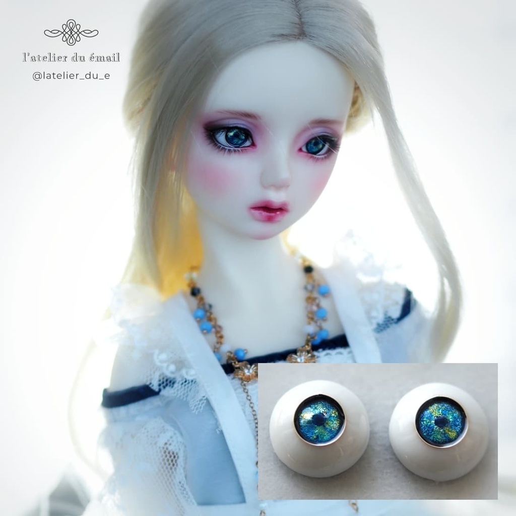 16mm/9mmダークブルー系　ジェムタイプ　七宝グラスアイ　七宝焼きドールアイ