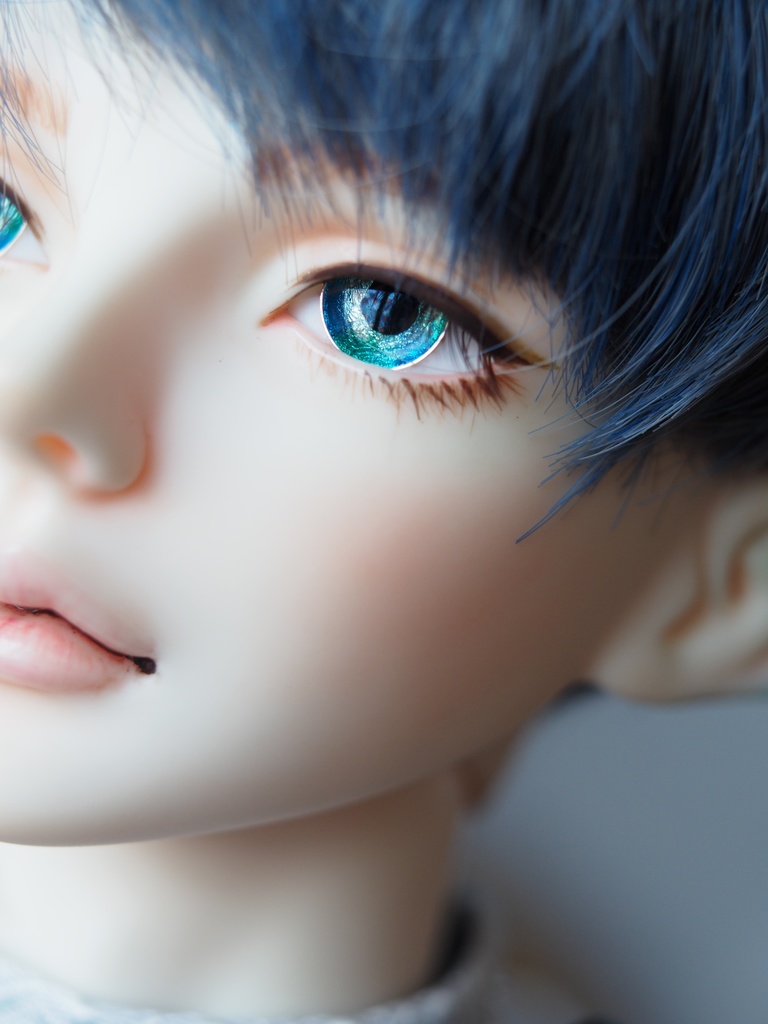 【3タイプ】15.5mm/8.5mm ブルー×ブルーグリーン系 ジェム&水彩&カッパー 七宝グラスアイ 七宝焼きドールアイ