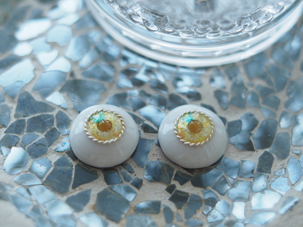 15.5mm/9mm 蜂蜜レモネード色 ジェムタイプ 七宝グラスアイ 七宝焼きドールアイ