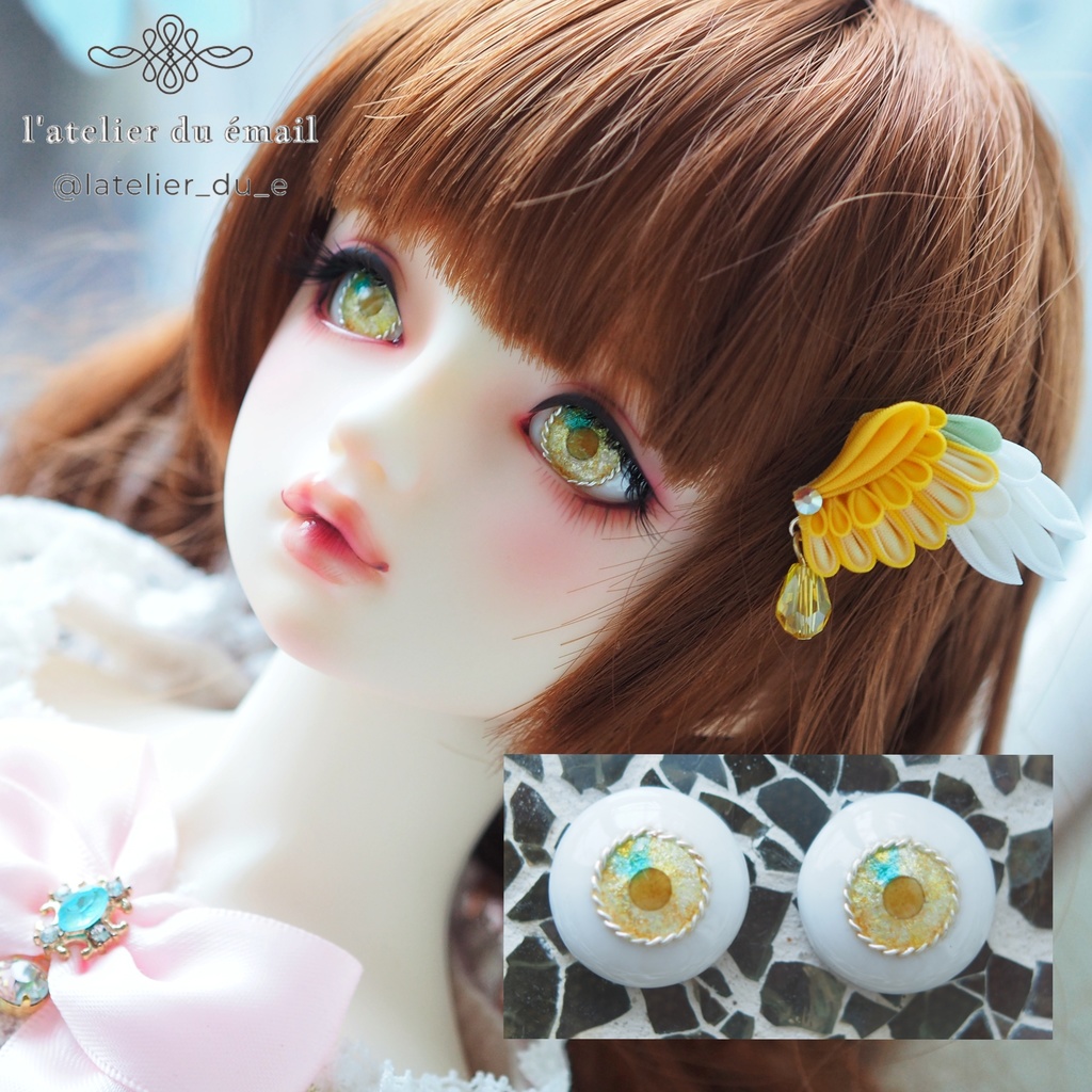 15.5mm/9mm 蜂蜜レモネード色 ジェムタイプ 七宝グラスアイ 七宝焼きドールアイ